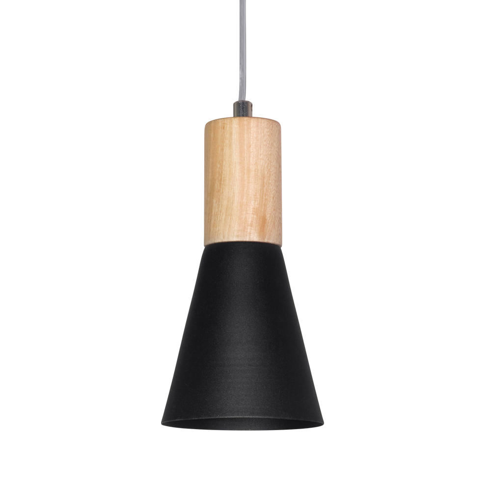 COLGANTE CONICO NEGRO+MADERA 11,3CM 1XE27